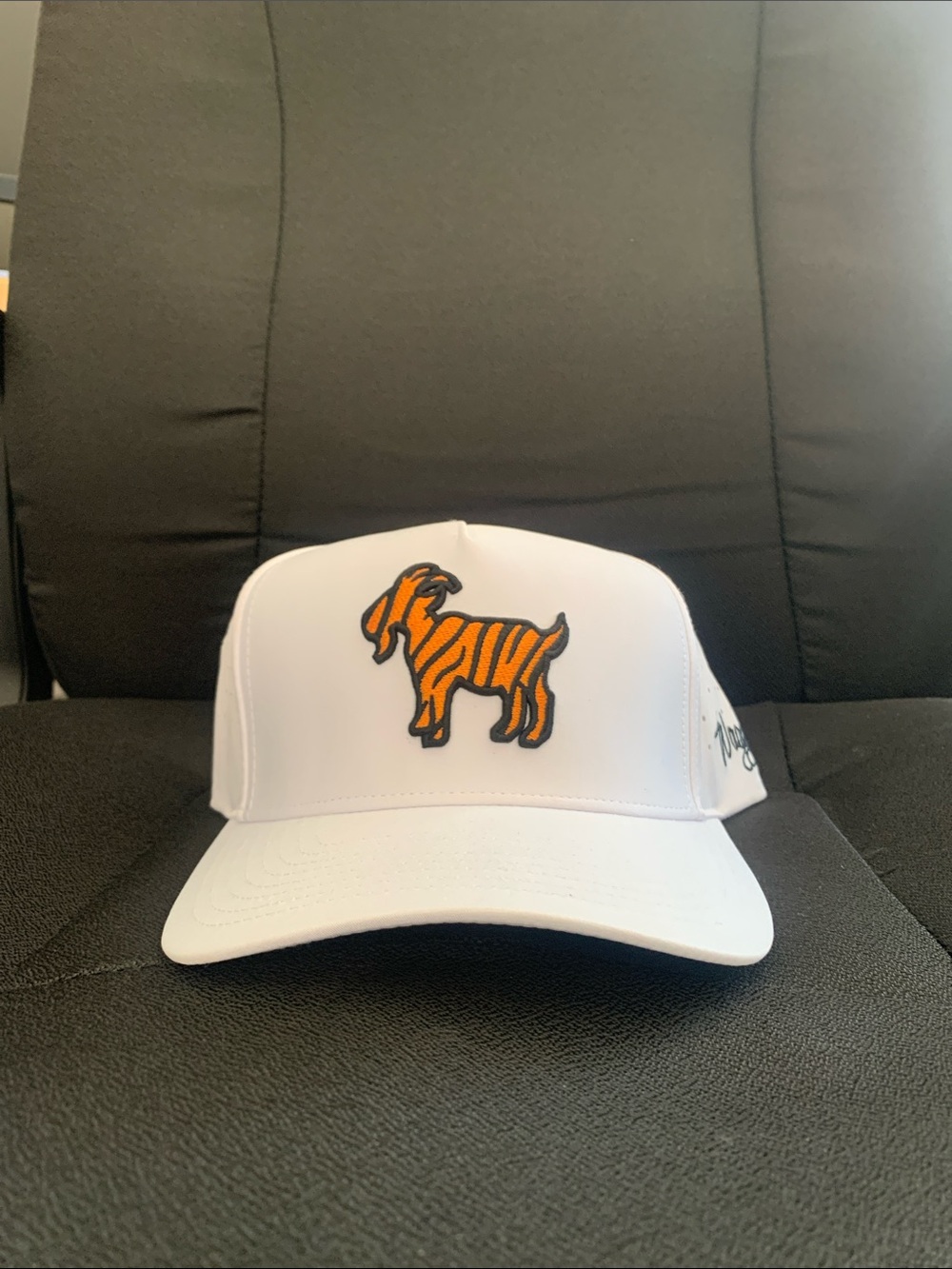 Waffle Goat Snapback | White Cap with Orange Goat Patch - Pets Dog Collection